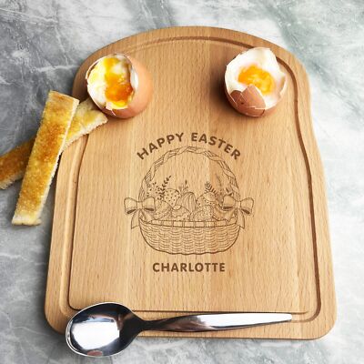 Ostereier im Korb personalisiert Geschenk Brot Eier Toast Frühstück Servierbrett