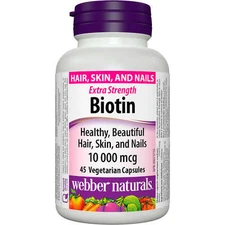 Webber Naturals Biotin 10000 mcg Extra Strength Essential B Metabolism 45pcs NEW