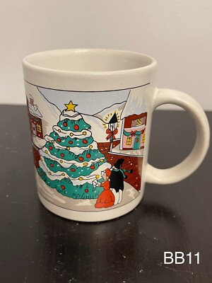 Vintage Christmas Coffee Tea Cup Village Scene Mug Holiday Decor USED  PRE-OWNED - Main Image