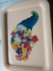 VTG 60s  TV Lap Bed Tray peach with multi colored Flowers set of 6 Large — photo 1