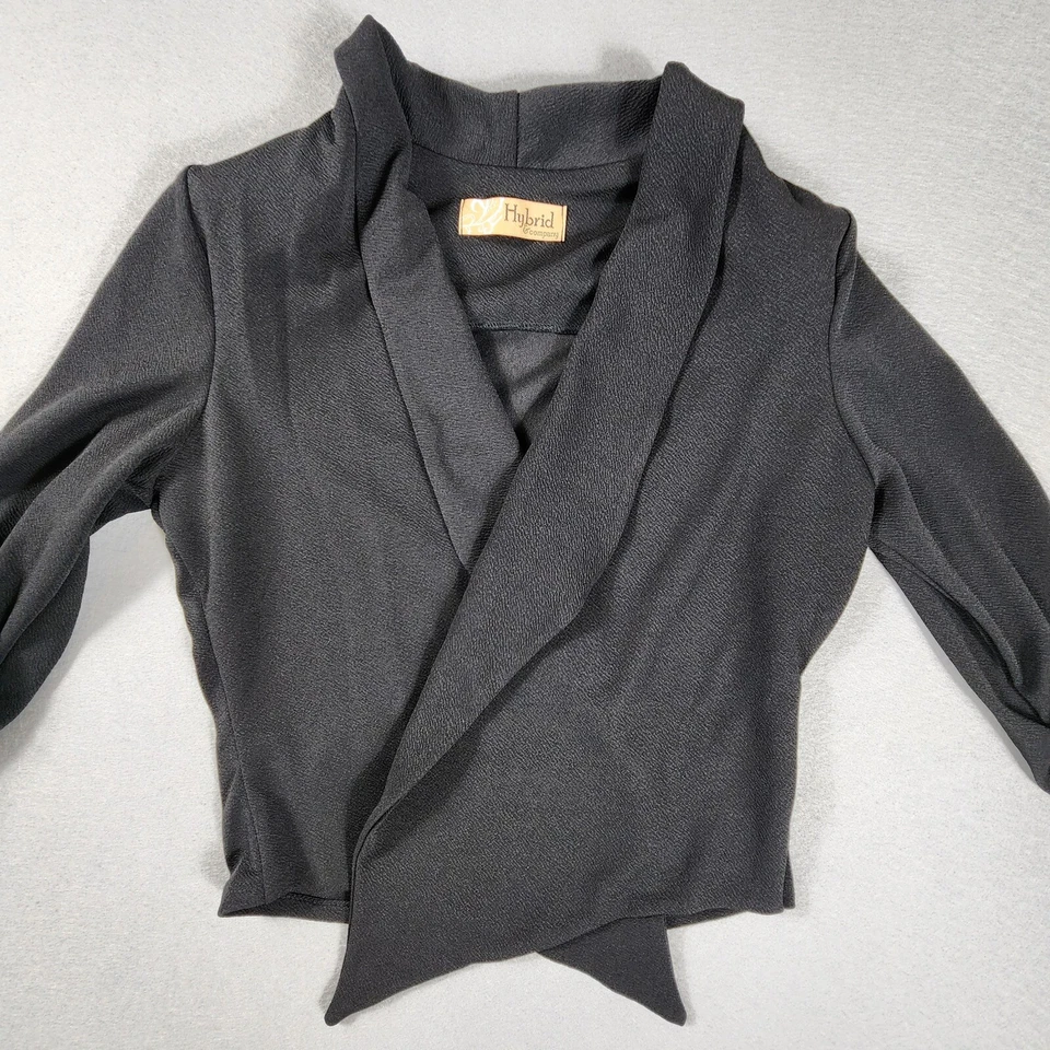 Blazer feminino Hybrid & Company jaqueta frontal aberta média preta manga franzida - Imagem 2 de 4