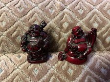 2 x Buddha Statue Laughing Happy Figurines Feng Shui Resin Red Perfect