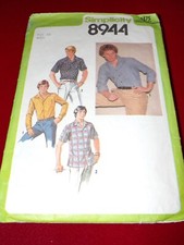    1979 SIMPLICITY 8944 - MEN'S RETRO SHORT or LONG SLEEVE SHIRT PATTERN 40
