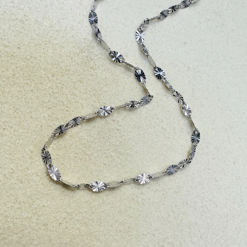 Brazalete tobillera cadena espejo eslabón brillante oro blanco 14K sólido 2 mm 9" Foto 4 de 4