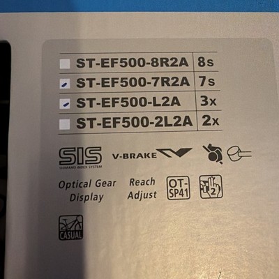 Shimano ST-EF500 3x7 Speed Brake Shift Lever Set Black, 7R2A L2A, V-Brake Pair