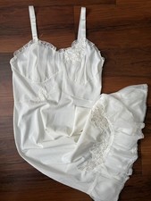Vtg 50s Carillon Nylon Chiffon Full Length Ivory Floral Slip Sz M