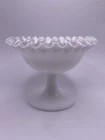 Vintage Fenton Candy Dish Silver Crest Milk Glass Compote Pedestal Ruffled Bowl