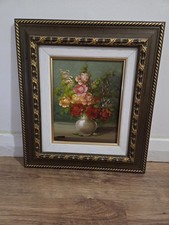 Signed Flower Pot Table Painting Frame Size W40*H46 Cm In Very Good Condition