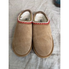 Cushionaire Womens Suede Slippers Chestnut Brown Embroidered Mules Size 7.5M