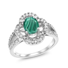 2.37 Ct Oval Green Malachite 925 Sterling Silver Ring