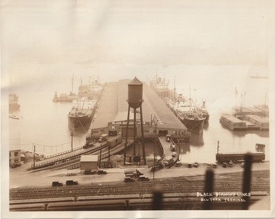 Black Diamond Lines Foto 1930er New York Terminal Schiffe Schienenfracht NYC Hafen