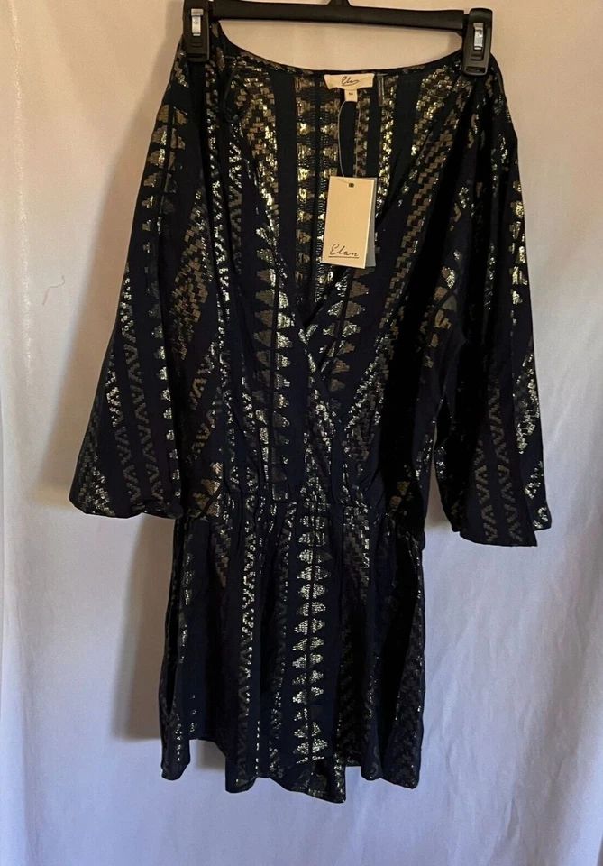 NUEVO CON ETIQUETAS ELAN Azul Marino Dorado Flecha Playa Cubrir Mameluco Mediano Foto 2 de 4