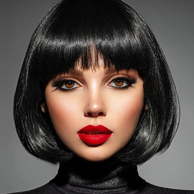 Schwarzer Lace Front Bob für Perückenkappe - kurzes glattes Haar für Perücke