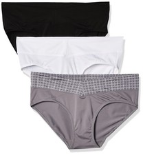 Warners Womens Blissful Benefits No Muffin 3 Pack Hipster Panties, Black/Whit...