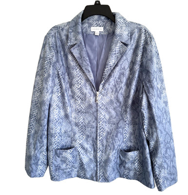 Susan Graver Jacket Womens Size XL Blue Faux Snake Skin Zip Blazer Pockets Lined