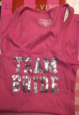 NEW Victoria  s Secret Ribbed Sequin BLING TEAM BRIDE Tank Top Shirt Pink XS