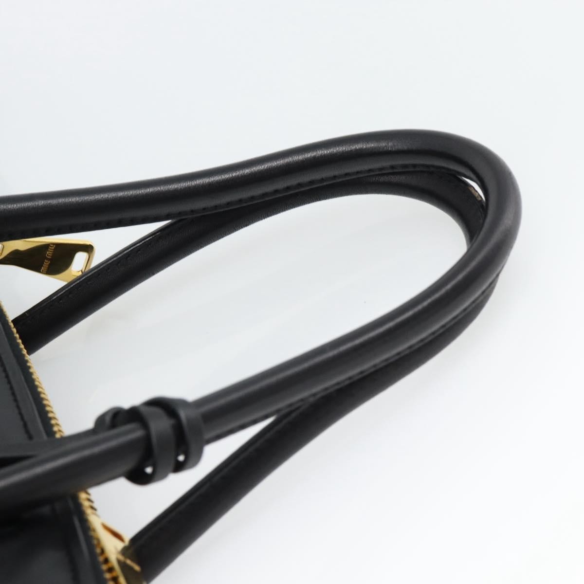 Miu Miu Matelasse Hand Bag Leather 2way Black Gold Auth 187647V image 9