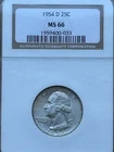 1954-D 25C SILVER QUARTER NGC MS66