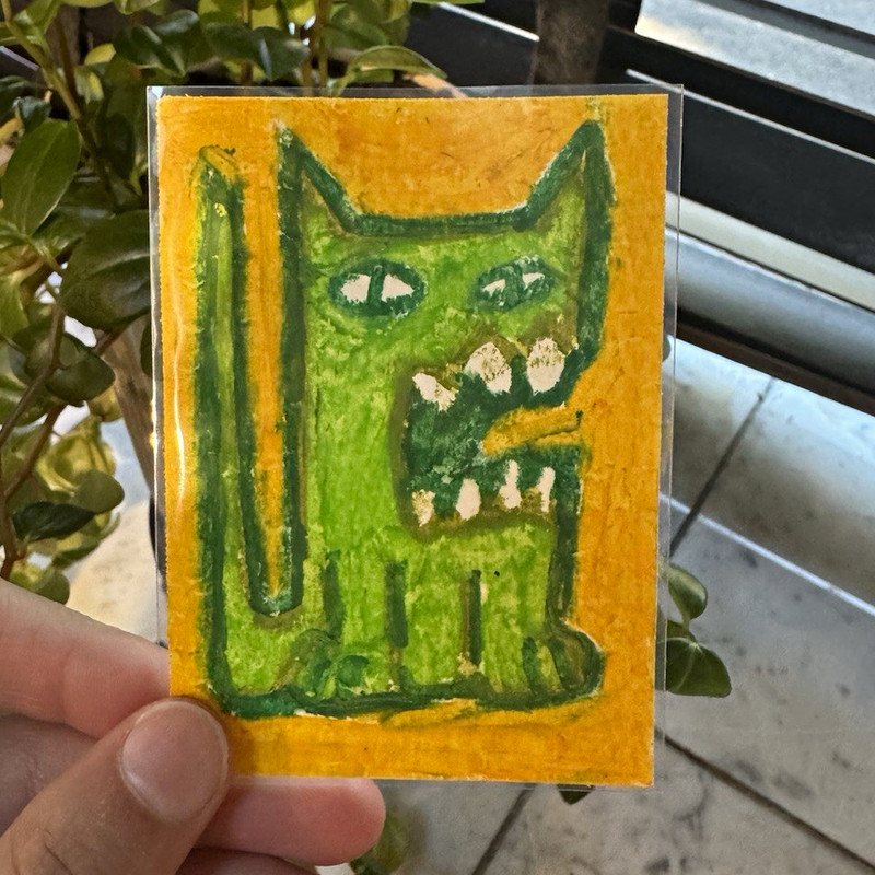 ACEO Art Card Original Oil Pastel Monster Cat Collection 1/9 Signed By Artist