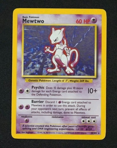 1999 Pokémon Base Set Mewtwo Holo 10/102 WOTC Vintage Holographic LP Clean - Picture 1 of 2