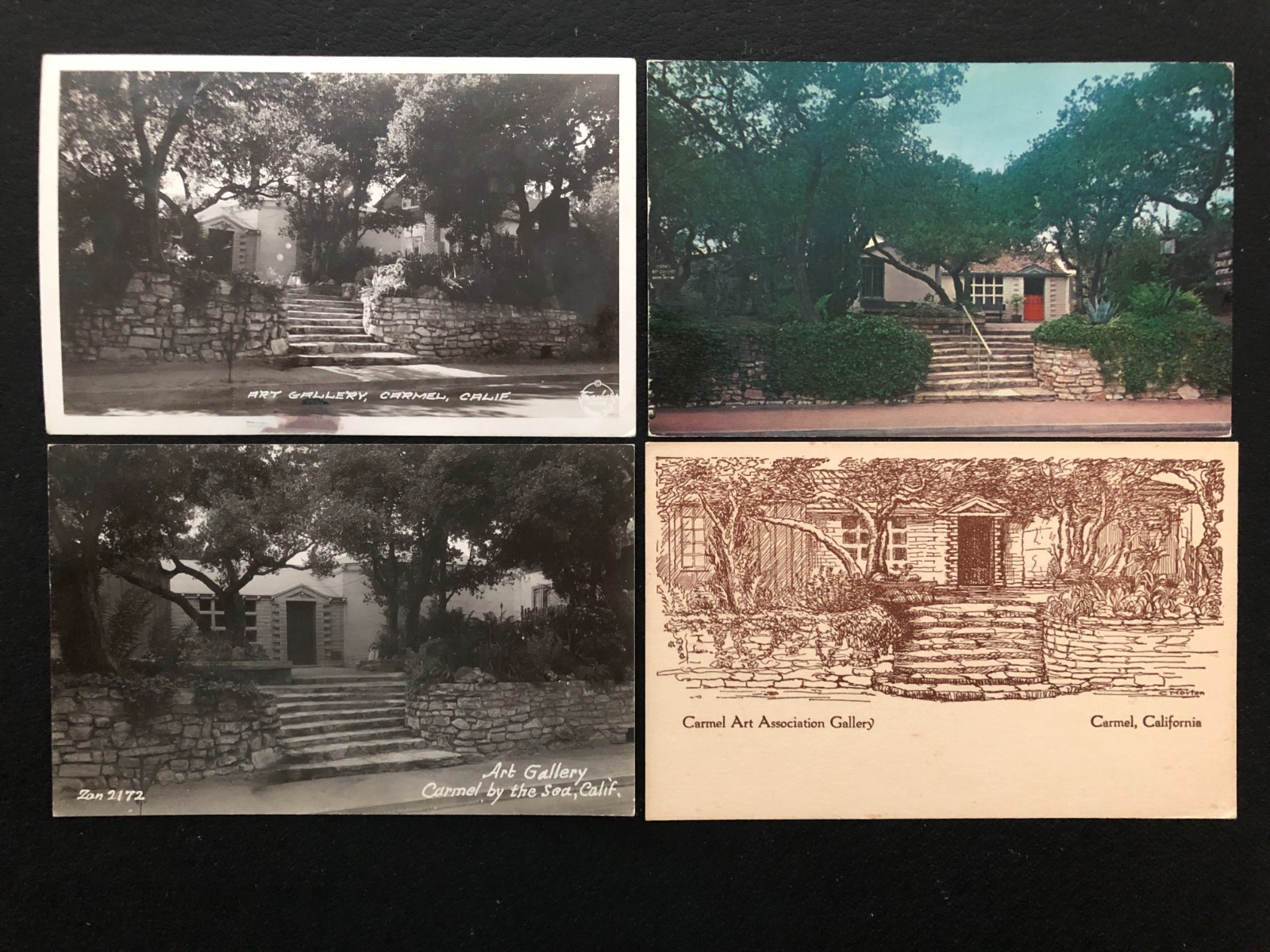 [4] Carmel Art Association Gallery Carmel California postcards [all posted]