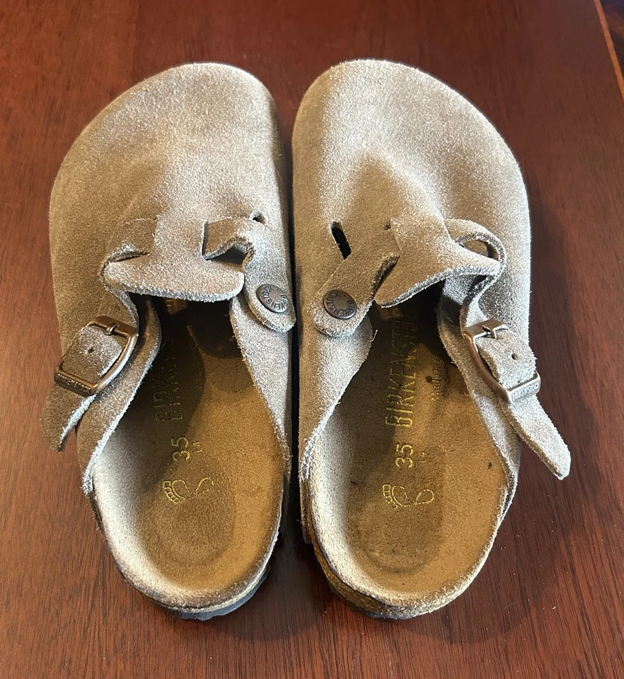 Zuecos Birkenstock Boston plantilla suave en cuero gamuza topo talla 35 Foto 2 de 4