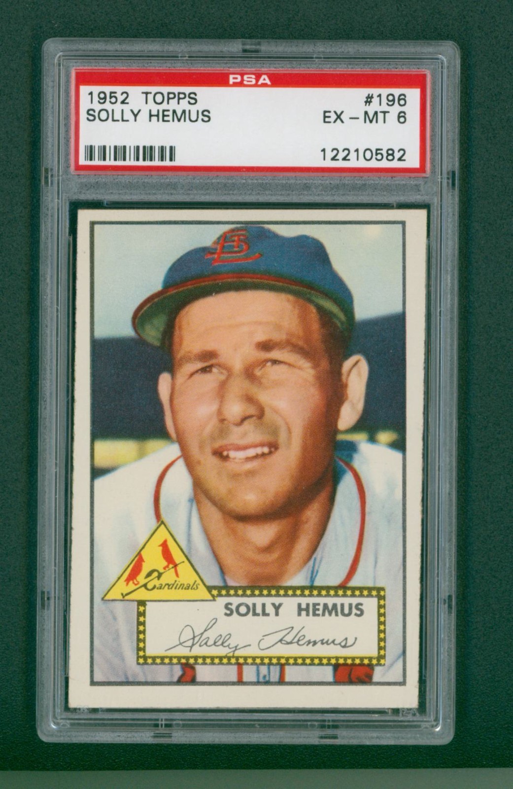 1952 Topps Baseball Card - #196 Solly Hemus RC, PSA 6 EXMT