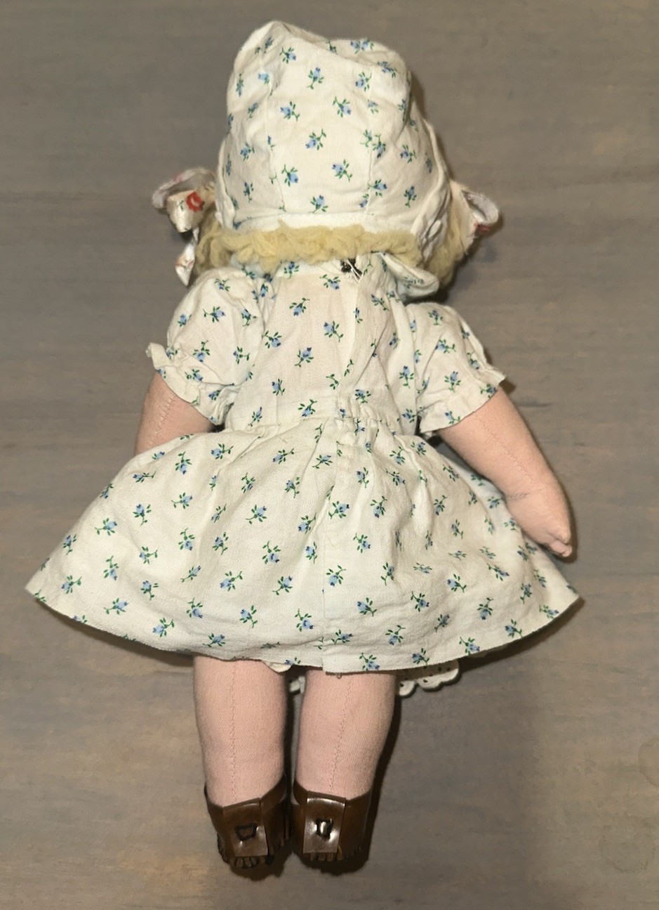 Charming Vintage 1950 Hand Made Cloth Doll, Jointed, Embroidered, Full Outfit