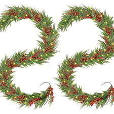 2× 6ft LED Christmas Norfolk Pine Garland Artificial Real Touch Greenery Garland