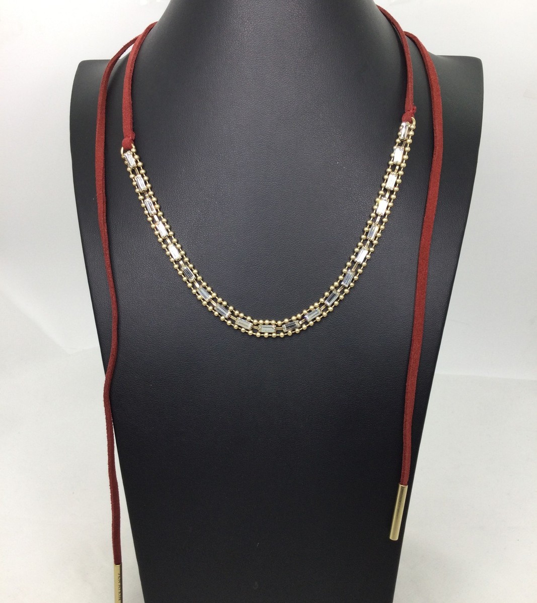 Chloe Isabel Rhinestone Red Suede Necklace