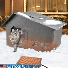 Heated Cat House Insulated Outdoor Shelter W/ Timer Adjustable Temperature Pad