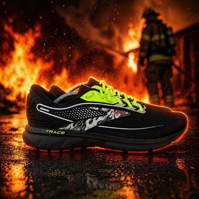 Brooks Trace Firefighter Running Shoes Men s Size 12 Black Neon Yellow Red