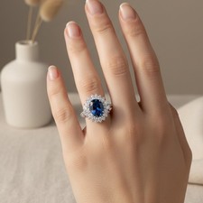 Glittering Vivid Blue Sapphire 9.70Ct 925 Sterling Silver Handmade Rings Size 6