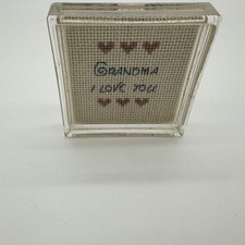 VTG Needlepoint Grandma I Love You Cross Stitch Hearts Clear Acrylic