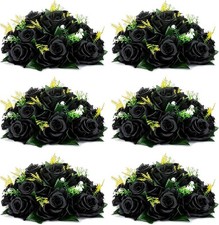 NUPTIO Black Artificial Roses Flowers: 6 Pcs Fake Flower Bouquet