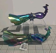 2 Kurt Adler Peacock Ornaments Arcylic Multicolor Iridescent