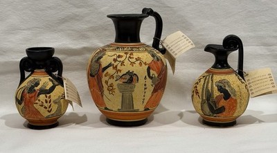 Greek Pottery- Handmade & Hand Painted, Featuring Scenes From Mythology-Set of 3