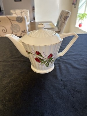 Vintage Teapot , Japan Porcelain White With Red Rose