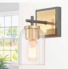 KSANA Black Gold Wall Sconce 1-Light Clear Glass Bathroom Vanity Light Fixture