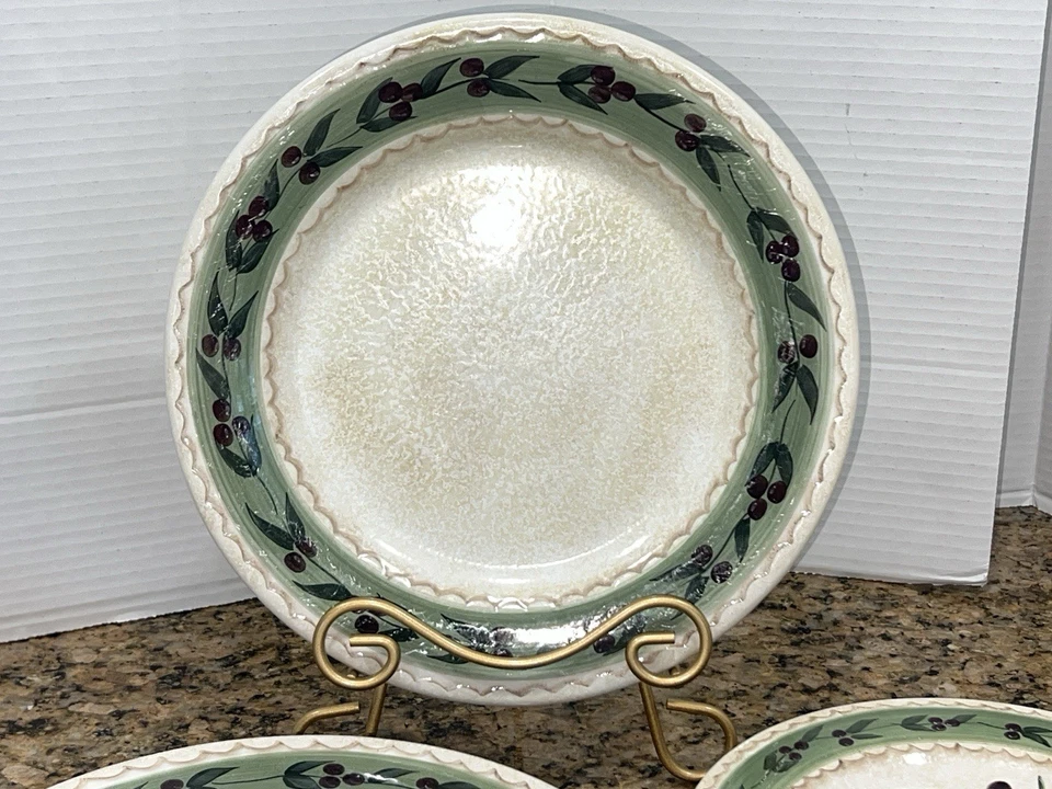 复古 Oliveto by ONEIDA 8 件套晚餐套装手绘石器米色绿色 — 第 4/4 张图片