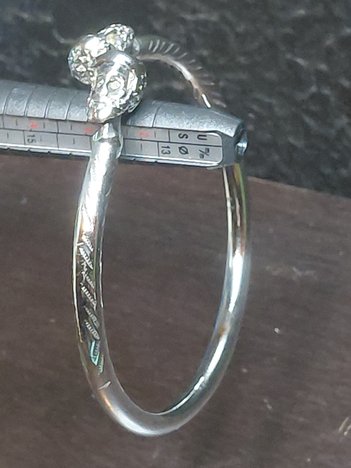 Solid Sterling Silver Thick Etched Bangle with Be… - image 2