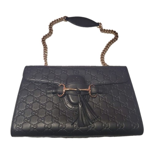 Authentic GUCCI Black Leather Purse Emily Guccissima Handbag ITALY
