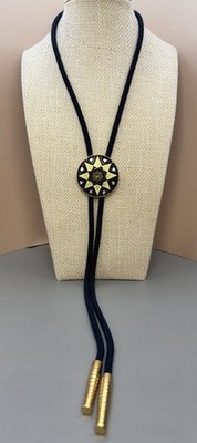 Bolo Tie Western Black Gold Eight Point Star Compass Design