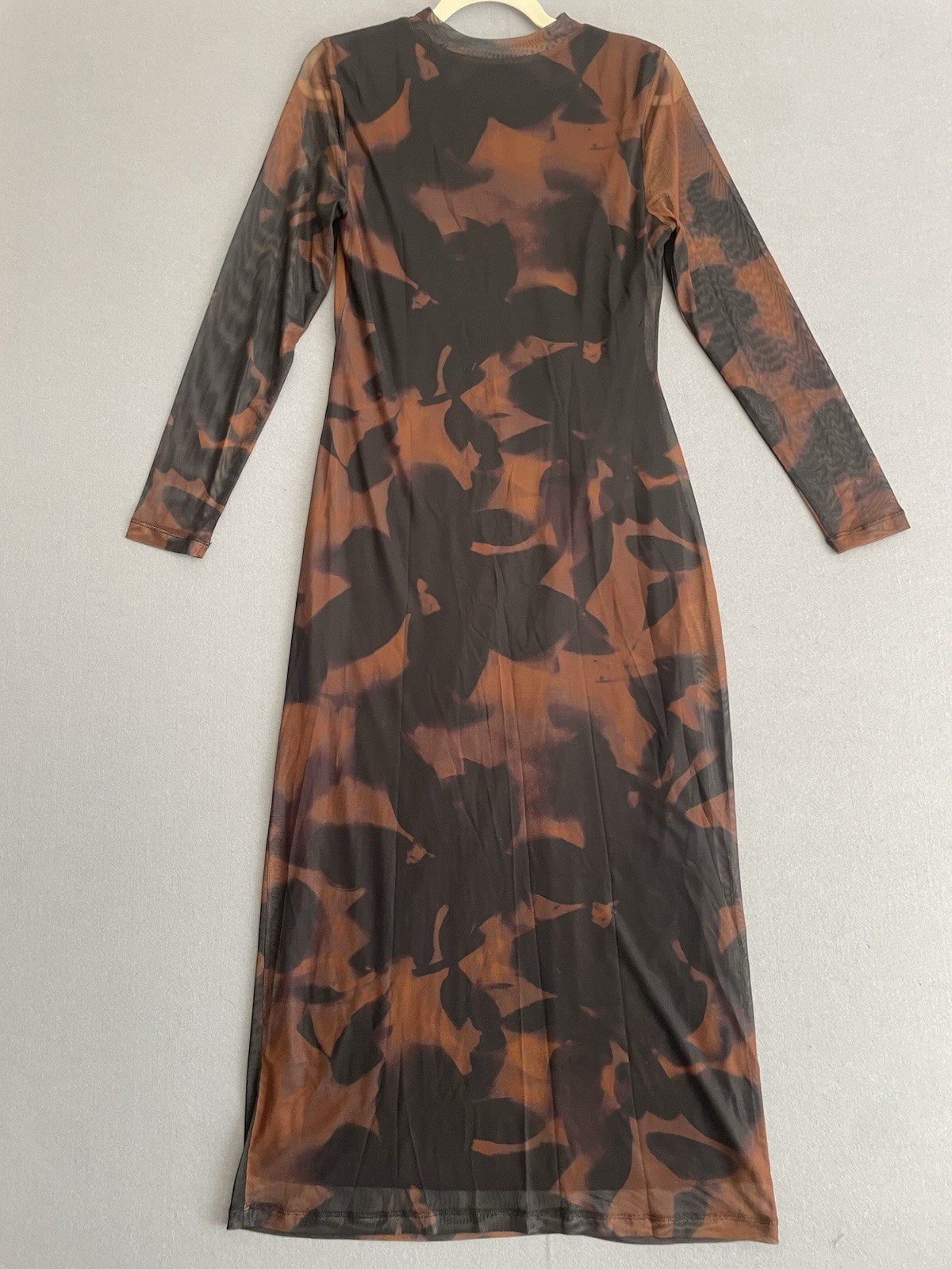 Mint Velvet Dress M Black Brown Mesh Stretchy Midi Sheer Long Sleeve Whimsigoth