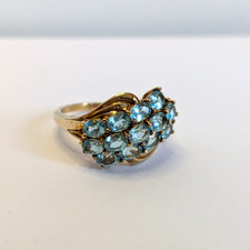 9ct Yellow Gold Aquamarine Ring Size N 1/2 Hallmarked 375 Cluster March 3.7g