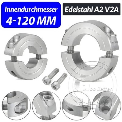 Klemmring Ø 4mm-120mm Stellringe Edelstahl A2 V2A Geteilte Stellring Wellenring