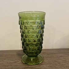 VTG 60's Indiana Glass Whitehall Cubist 6" Avocado Green Diamond Point READ