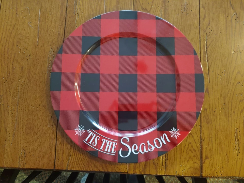 ~~NUEVO 6 ~ 13" Buffalo Platos Cargador Navidad Negro y Rojo~~Placa BONUS Foto 3 de 4