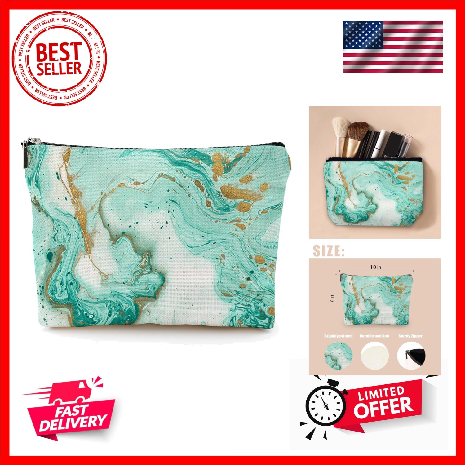 Waterproof Travel Makeup Bag Organizer Cosmetic Pouch with Mirror-image