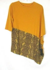 New DG2 Diane Gilman Asymmetric Hem Shirt Gold Sz XS Pull On 668161 Women YO16